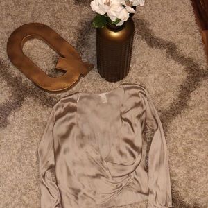 Wrap blouse—- gold and sheer